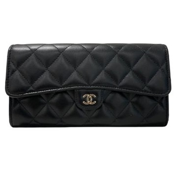 CHANEL 羊皮金釦釦式長夾 黑色 晶片款 展示品