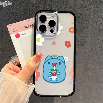 花朵貓貓蟲咖波 適用iPhone17手機殼 蘋果16promax 15 14 13 12 11 透明大孔黑边防摔硬殼