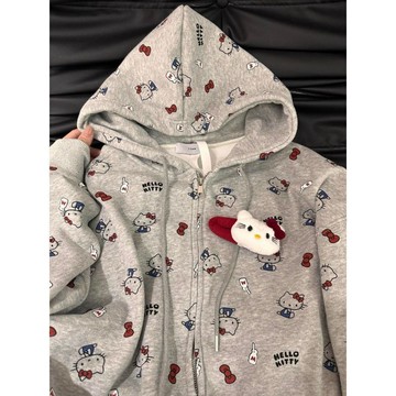 aa百貨好韓式好溫柔啊!滿印Kitty貓連帽衛衣女秋冬季拉鍊開衫上衣外套🥗百貨商店🥗