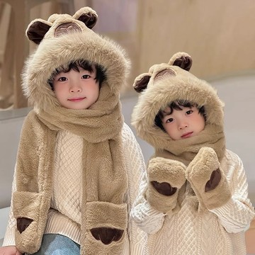 Mini baby🌷卡皮巴拉帽子兒童帽子圍巾一體圍脖手套三件套秋冬季冬款男孩冬天