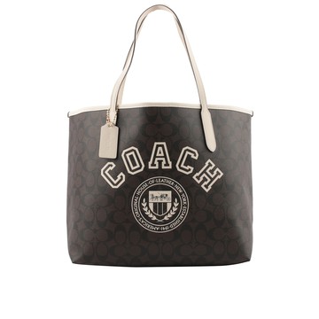 COACH City 校徽標誌塗層帆布托特包/巧克力/白色