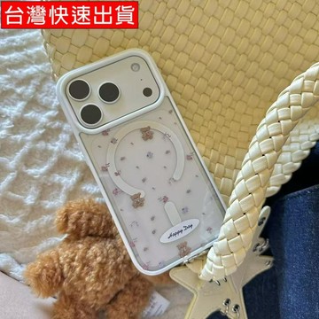 ins韓系碎花小熊適用於蘋果18 17promax手機殼16p亞克力iphone15可愛蝴蝶結13磁吸12高級16保護套