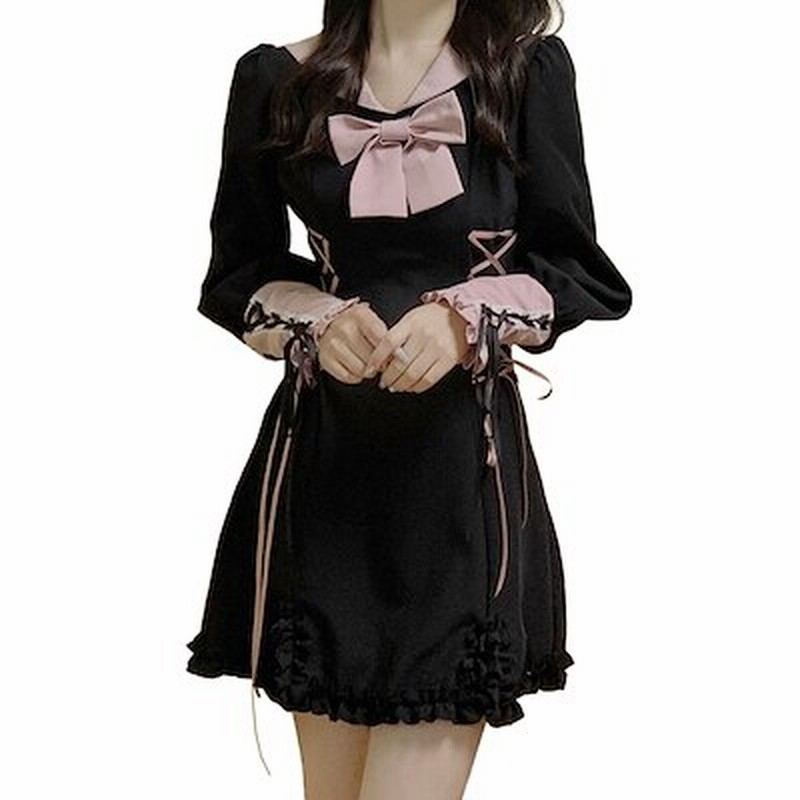 韓国 服 レディース ワンピーススカート 量産型 地雷 長袖 秋服 着痩せ 無地 可愛い 通販 Lineポイント最大5 0 Get Lineショッピング