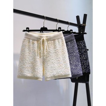 肌理感流蘇針織闊腿褲女2025春秋季新款韓版小眾百搭打底a字短褲