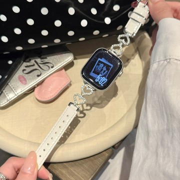 甜心碎鑽鋯石真皮錶帶 適用於Apple watch11錶帶 iwatch錶帶 全系列通用錶帶 當季錶帶