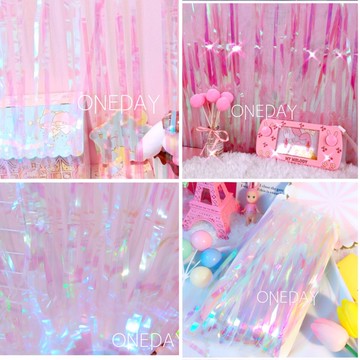 ONEDAY ✨現貨✨少女心 夢幻七彩 鐳射 幻彩 門簾 拍攝道具 直播背景布 房間裝飾