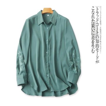 刺繡襯衫 春秋新款外貿女裝時尚減齡翻領單排扣長袖顯瘦襯衫28305