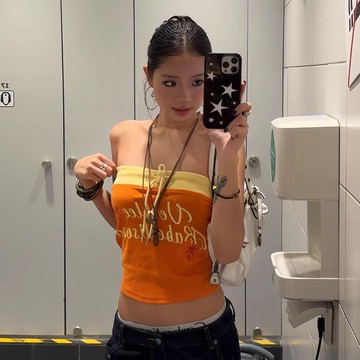 ♡ 𝑪𝒉𝒊𝒄 𝒖 ♡純棉美式復古字母印花抽繩設計抹胸背心女夏季修身顯瘦辣妹上衣