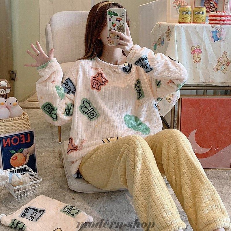 パジャマ レディース 冬 可愛い 長袖 裏起毛 モコモコ ルームウェア 上下セット 部屋着 寝巻き 長ズボン ふわもこパジャマ あったか サンゴネル 安い 通販 Lineポイント最大0 5 Get Lineショッピング