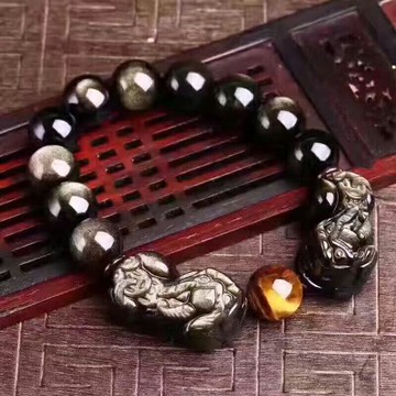 開光天然金曜石貔貅手鏈 金曜石雙貔貅手串 鴻運當頭霸王皮丘手串