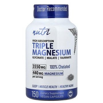 Nutri, 三重鎂，高吸收，440 毫克，150 粒全素膠囊（每粒膠囊 88 毫克）