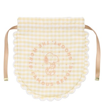 小禮堂 史努比 花邊束口袋 (格紋餅乾款)