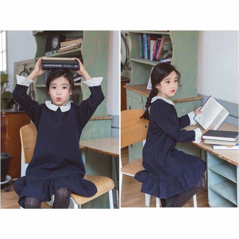 フォーマル ワンピース 女の子 子供 ドレス 白襟 長袖 子供服 女の子  