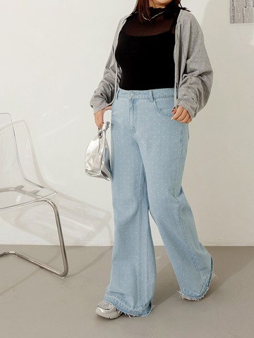 率性波點褲管拼接不收邊落地寬褲