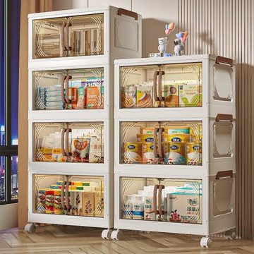 臥室客廳置物架帶輪儲物柜折疊免安裝雙開門加厚家用大容量收納柜