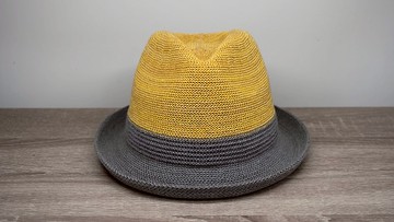 雙色簡約爵士帽-杏黃灰 針織帽 紙線編織 可水洗 台灣製