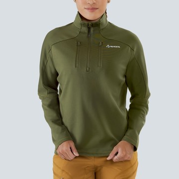 Skan 厚版彈性刷毛套頭保暖衣 女款 橄欖綠