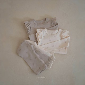 Peekaboo peekabi肩褶邊女童套裝【現貨+預購】兒童睡衣 兒童衣服 女童套裝 嬰兒套裝 寶寶套裝 韓國童裝