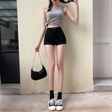 黑色高腰牛仔短褲女顯瘦新款緊身包臀百搭a字熱褲外穿打底褲子