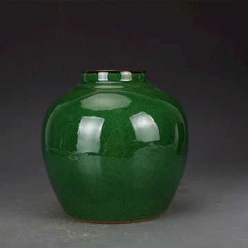 晚清蘋果綠小罐 古董古玩明清瓷器老物件收藏真品