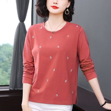 [巴黎精品] 現貨+預購 高級寬鬆上衣長袖罩衫T恤簡約大碼休閒大尺碼女裝百搭媽媽裝-滿版小刺繡3色a1lq52