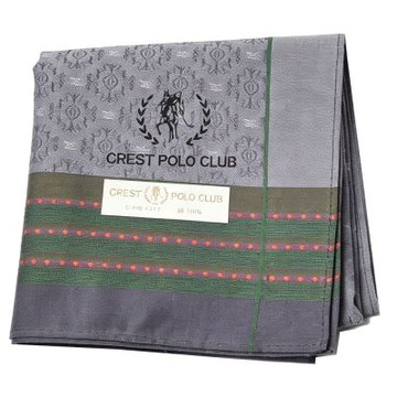 CREST POLO CLUB 灰綠條紋暗紋字母LOGO圖騰帕巾(46CM)
