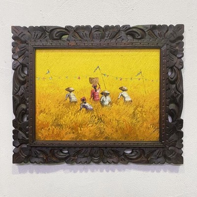 バリ島土産　ウブド　絵画　木製額縁　アジアンアート　アンティーク風　バリ雑貨 バリ島土産 ウブド 絵画 木製額縁 アジアンアート アンティーク