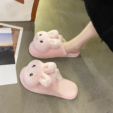 少女甜乖乖萌小兔兔毛絨絨拖鞋女家居厚底防滑棉拖鞋家居室內棉鞋