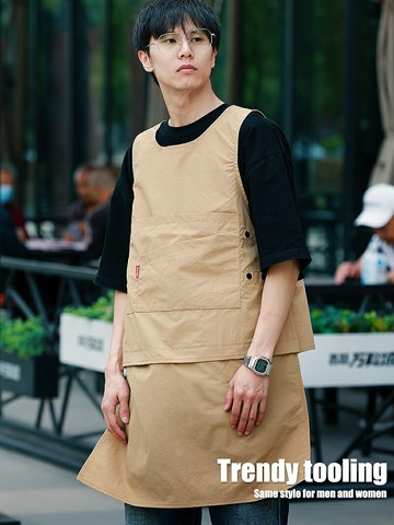 防水防油圍裙春夏季餐飲專用飯店酒店服務員時尚定制logo罩衣男女