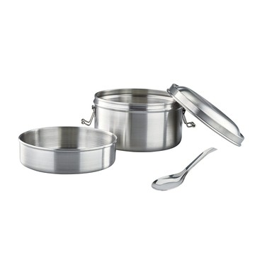 MiyAco 米雅可 經典316不鏽鋼 雙層圓形便當盒 附匙 加厚頂級鋼材 鏡面拋光精工藝 菜飯分離更美味  不鏽鋼 銀色  1組