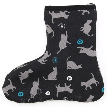 日本 Poka 保暖襪-黑底灰貓 短襪 裏起毛 襪套 室內拖鞋 防滑鞋底 襪子 地板襪【南風百貨】