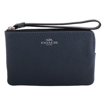 COACH-烙印馬車LOGO 防刮皮革手拿包（午夜藍)_廠商直送