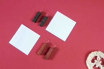 待煮|原創設計國潮小眾現代古風手工幾何機理木頭嵌925銀耳環耳墜