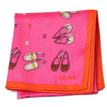 CELINE 桃粉芭蕾平底鞋圖騰字母LOGO帕領巾(51CM)