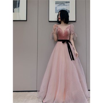 Alice《艾莉公主》敬酒服新娘高端名媛宴會迷人豆沙色訂婚晚禮服