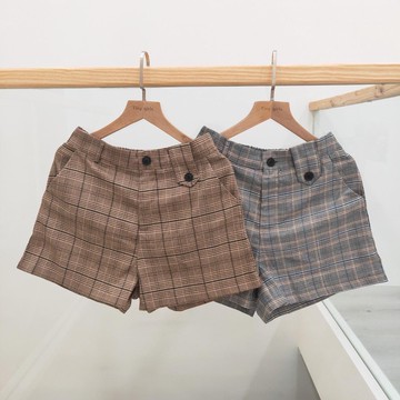 【太妮絲KK19】現貨 英倫風 鬆緊腰短褲 秋冬 口袋 英倫 格紋短褲 格子短褲 甜美 格