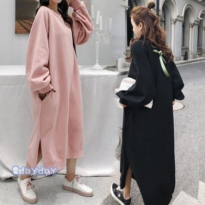 スウェットワンピース レディース キレイめ長袖ワンピース 秋冬 裏起毛 ロングワンピース 無地 ゆったり 大きいサイズ カジュアル韓国風 通販 Lineポイント最大get Lineショッピング