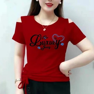 2025夏季新款圓領氣質短袖T恤女裝綁帶洋氣百搭修身體恤衫上衣潮