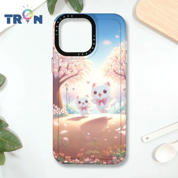 TRON IPHONE 16 PRO MAX 櫻花插畫風格白貓咪 MAGSAFE 磁吸 防摔 太空殼 透白 手機殼