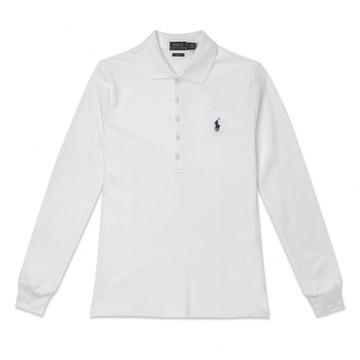 Polo Ralph Lauren 年度熱銷刺繡小馬長袖POLO衫(SLIM FIT)(女)-白色