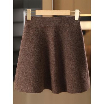 100純羊毛針織半身裙女松緊高腰遮跨顯瘦A字短裙秋冬氣質羊絨裙子