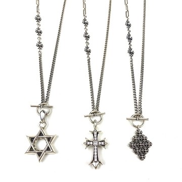 時尚泰銀潮流個性拼接925純銀鑲鉆十字架六芒星大東門項鏈