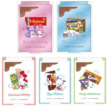 小禮堂 Sanrio 三麗鷗 x 樂天 塑膠方形隨身鏡 Kitty 大耳狗 美樂蒂 帕恰狗