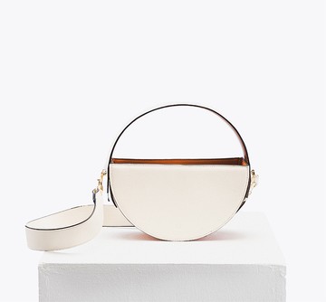 The ONE Bag 素皮革圓包 手拿包 斜背包 側背包 米白色x淺棕色