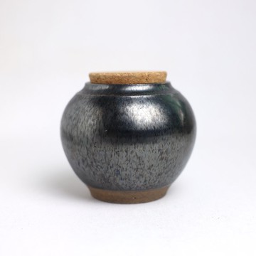 明芽窯 | 柴燒天目茶罐 咖啡罐 (含蓋) 黑 天目釉 罐子 陶罐 H9