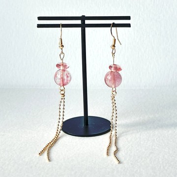【幸運琉璃】西瓜粉紅琉璃流蘇鍍金耳環 相信自己 開朗心境