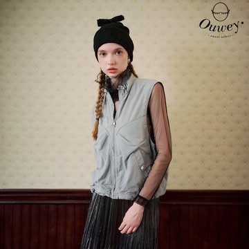 OUWEY歐薇 抽繩尼龍風衣背心(灰；S-L)