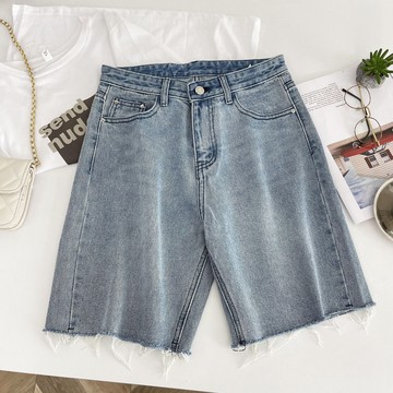華系列牛仔褲女潮ins高腰顯瘦氣質學院風流行街頭時尚毛邊短褲潮K
