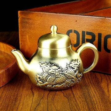 黃銅麒麟茶壺 手把壺 黃銅工藝品銅器 茶桌茶藝茶道 復古中式茶具 高壺銅製品 台灣出貨 附發票
