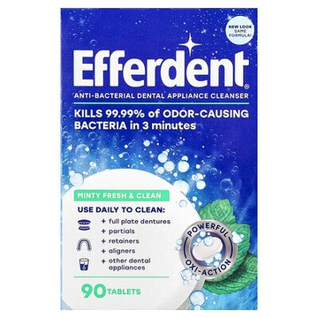 Efferdent, 抵御細菌牙科器具清潔劑，薄荷清爽潔淨，90 片